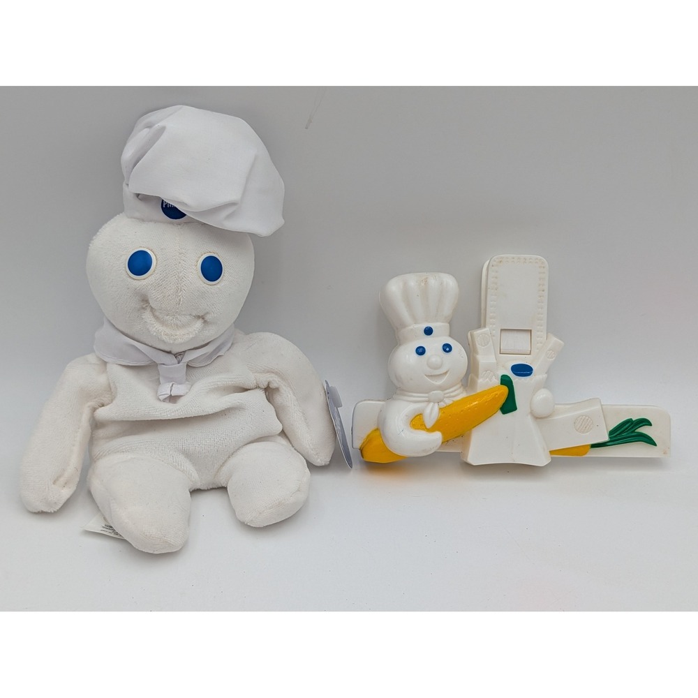 Pillsbury Doughboy Plush and 1992 Bag Clip White Advertising Mascot Lot